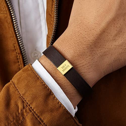 Custom Leather Bracelet Roman Numerals, Personalized Gifts for Boyfriend